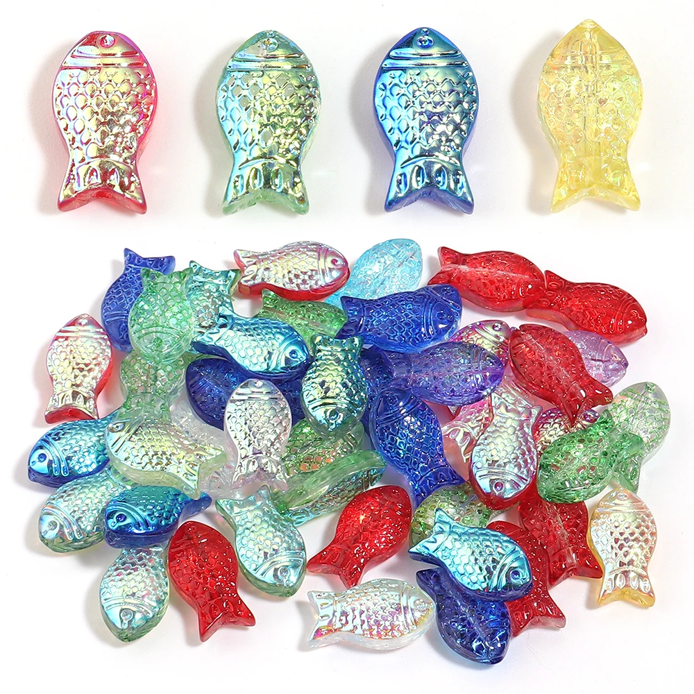 30pcs/lot 8x15mm Colored Small Fish Glass Beads For Charms Bracelet Necklace Loose Spacer Beads DIY Jewelry Making Accessories
