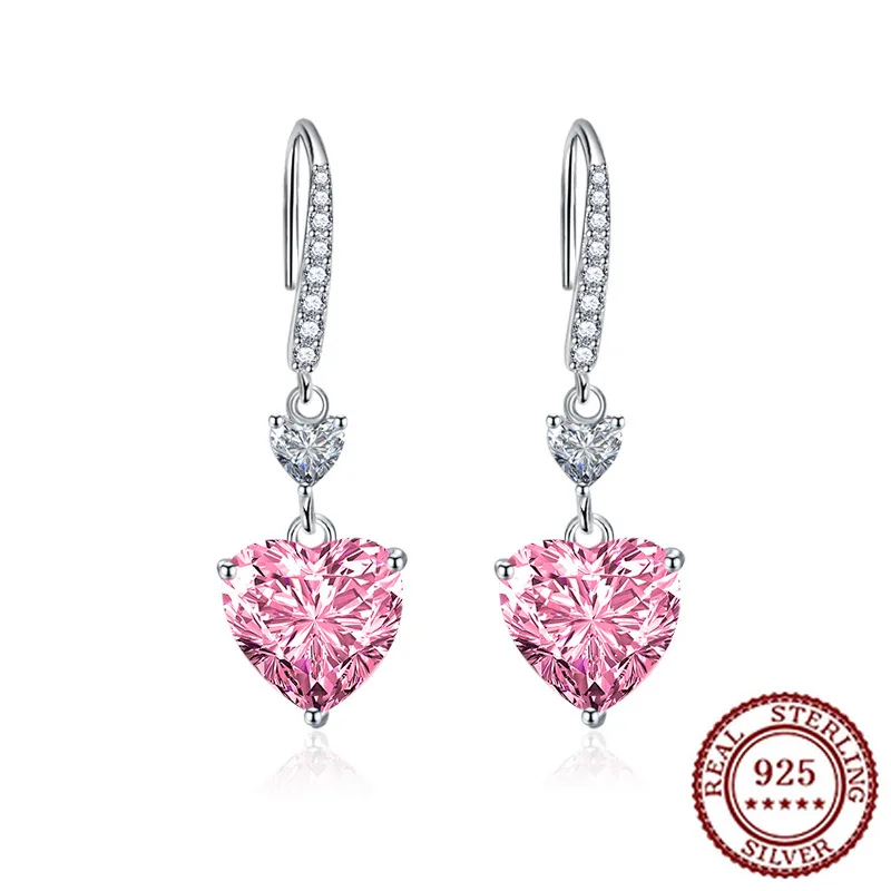 

Новые серьги из стерлингового серебра 925 пробы с синими бриллиантами в форме сердца, женские модные серьги с 4 каратами персикового сердца, желтые бриллианты и розовые бриллианты