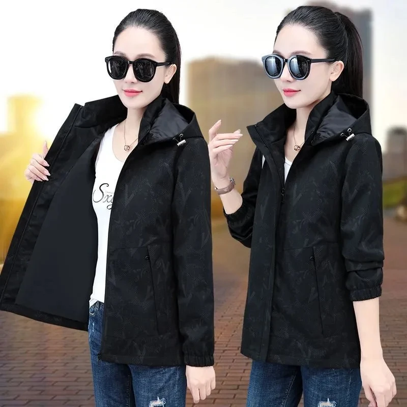 

Spring Autumn Loose Women's Jackets Detachable Hooded Casual Windbreaker Lined Long Sleeve Thick Fleece Female Trench Coat Trend
