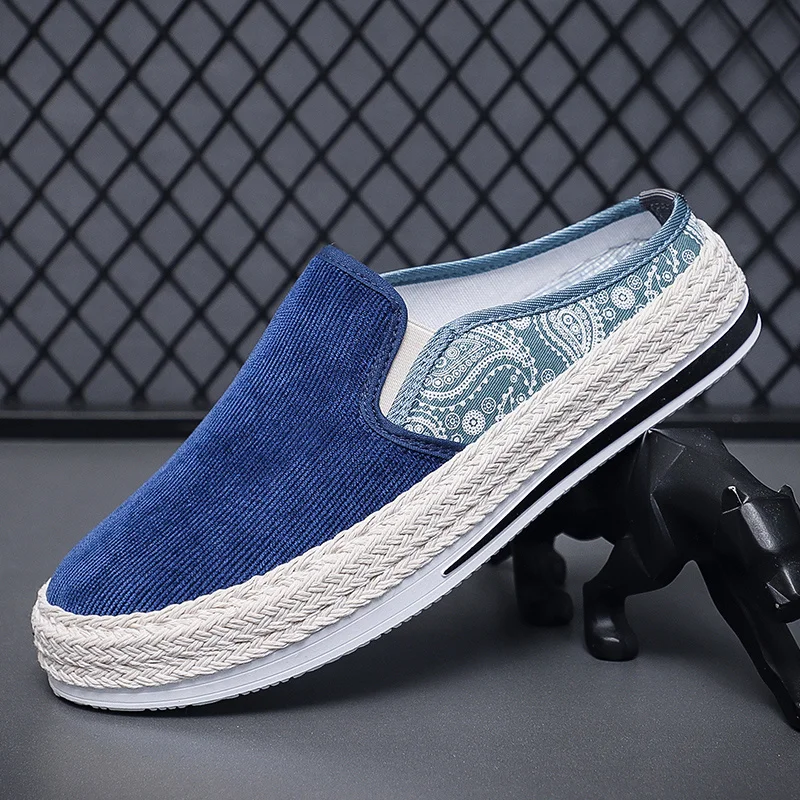 

Men Summer Canvas Sneakers Shoes Outdoor Mules Espadrilles Half Non-slip Casual Tenis 2023 For Comfortable Slippers Zapatillas