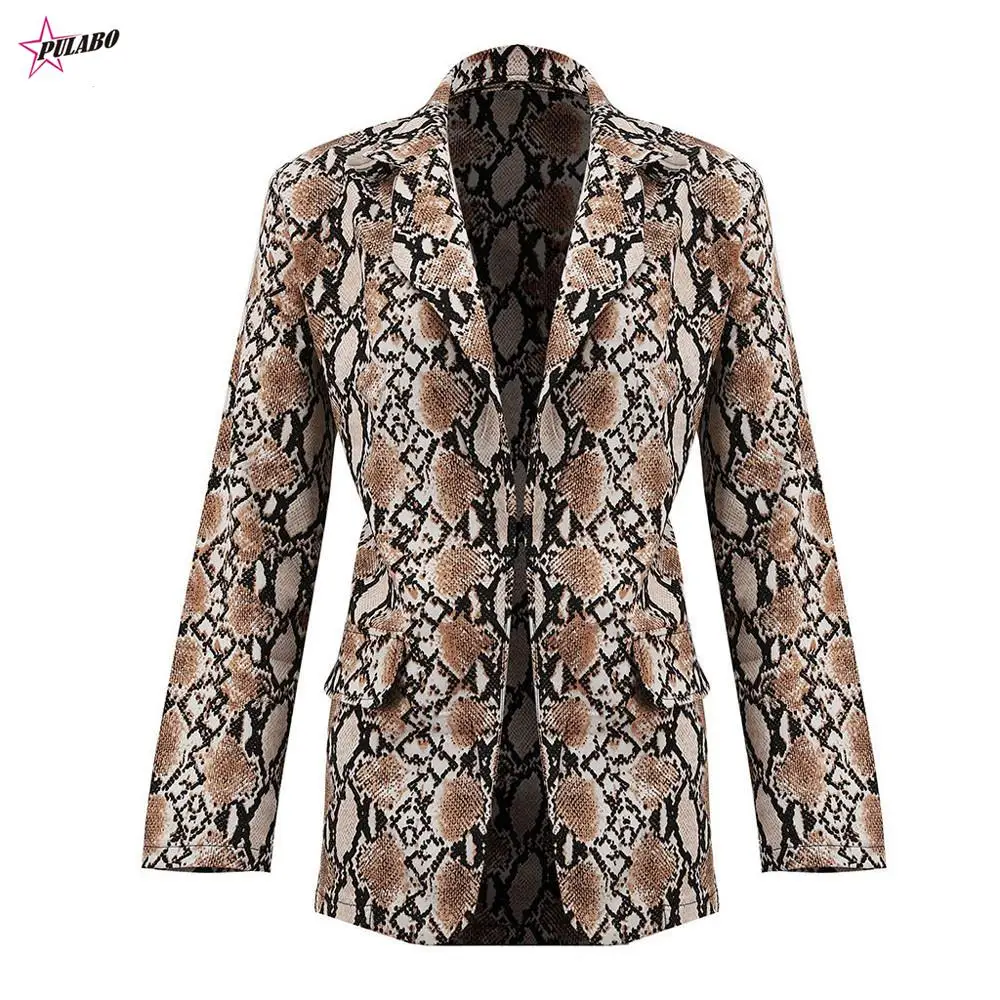 PULABO Blazer Women Snake Print Long Sleeve Suit Coat Biker Jacket Outwear Tops Women\'s Snake Print Blazer Winter Long Blazer