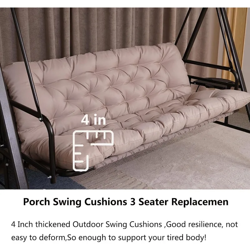 Porch Swing Cushions, Waterproof Swing Cushions 3 Seater Replacement,Outdoor Bench Cushion with Backrest and Ties