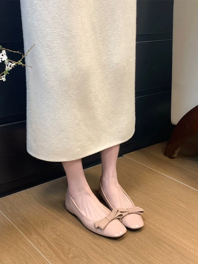 Elevated Heel Nude Flat Bottom  Knot Slip-On Women's Shoes Gentle Early Spring Late Spring Match Skirts Fashionable ...
