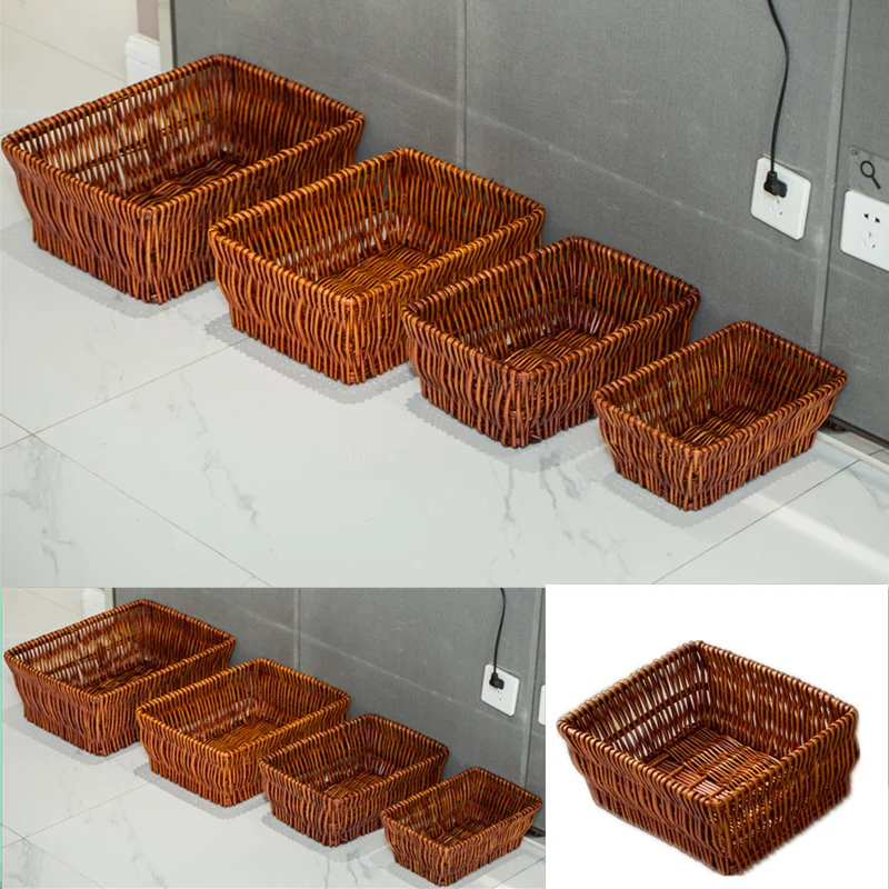Rattan Wicker Storage Basket Blue Fruit Basket Small Size Bamboo Basket Fabric Art Miscellaneous Goods Snack Box Handmade