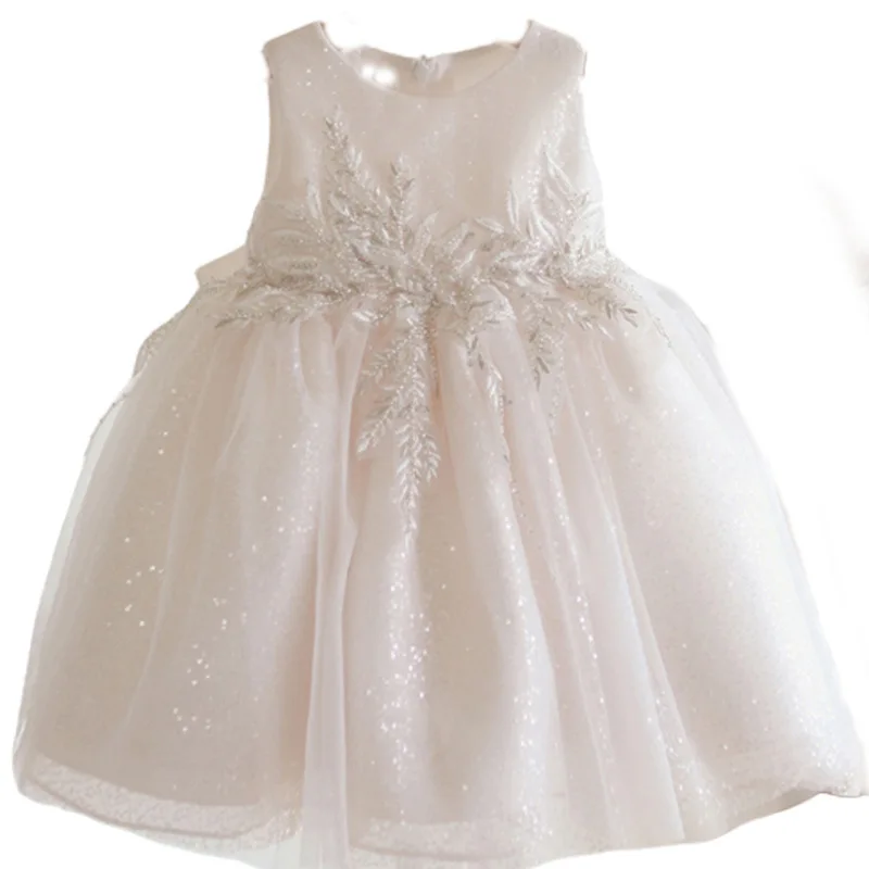 Infant Sequins White Bow Party Baby Dress for Girl Baptismal Party 1st Birthday Evening Princess Dresses Wedding Baby Gown 2023