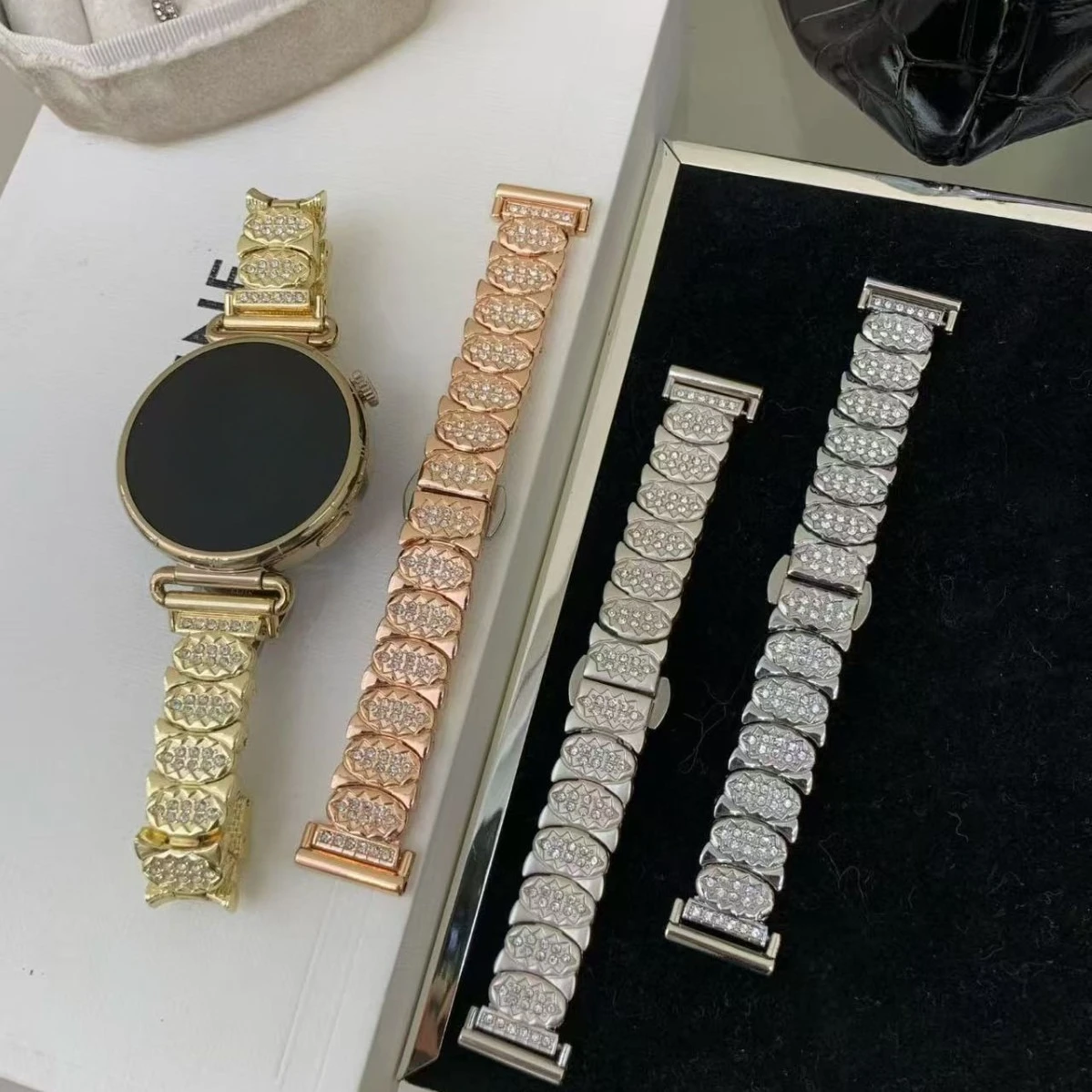 Bling Crystal Diamond Metal Band for Miband 10 9 8 8Pro Fish Scale Replacement Strap for Redmi Watch 6 5 4 Women Watch Wristband