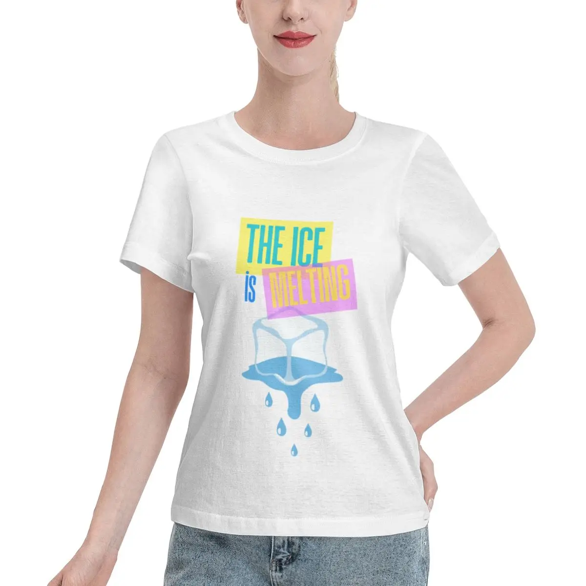 Long Lasting The Ice Is Melting Climate Political Graphic Women's T-shirt Soft Casual Short Sleeve Casual Top