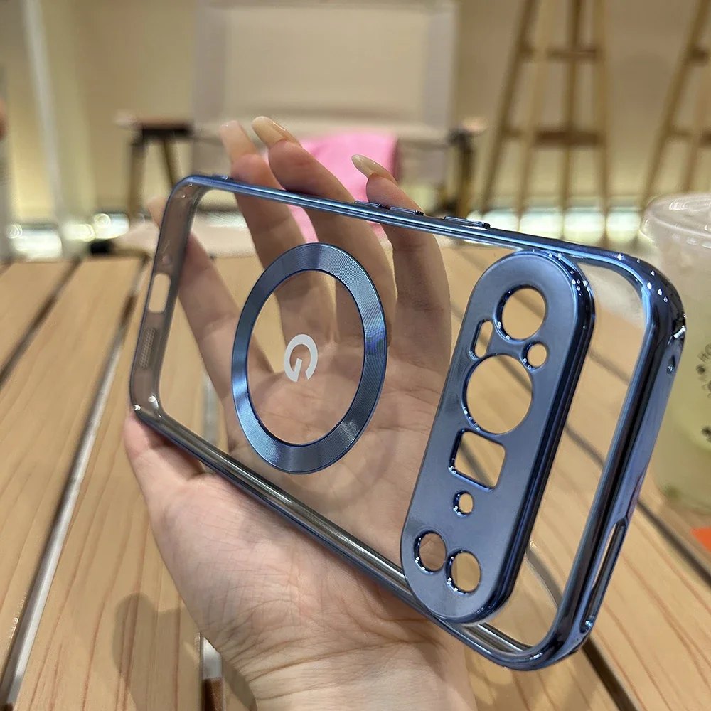 Klare, galvanisierte, kompatible magnetische kabellose Lade-Handyhülle für Google Pixel 11 10 9 A Pro XL, stoßfeste Schutzhülle – Detail 2