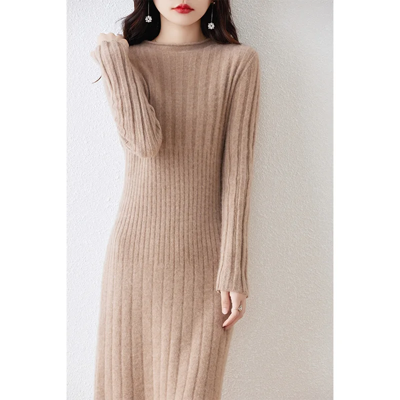 vestidos para mujer elegantes y bonitos Hot Sale 2023 Winter New Fashion Cashmere Dresses Female O-neck  Wool Clothing DR01