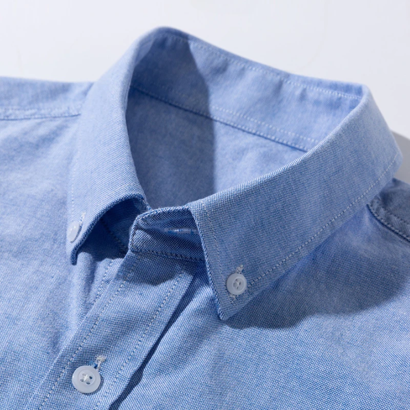 Classic Stripe Plaid Shirt Men Short Sleeve 100% Cotton Oxford Men Shirt Short Sleeves White Blue Fashion Business Forma Social