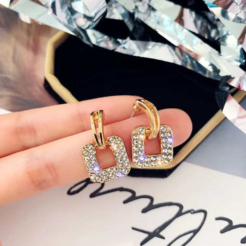 Square Personality Earrings S925 Silver Needle Stud Earrings Fashion Versatile Explosive Earrings Fairy Small Fresh Jewelry