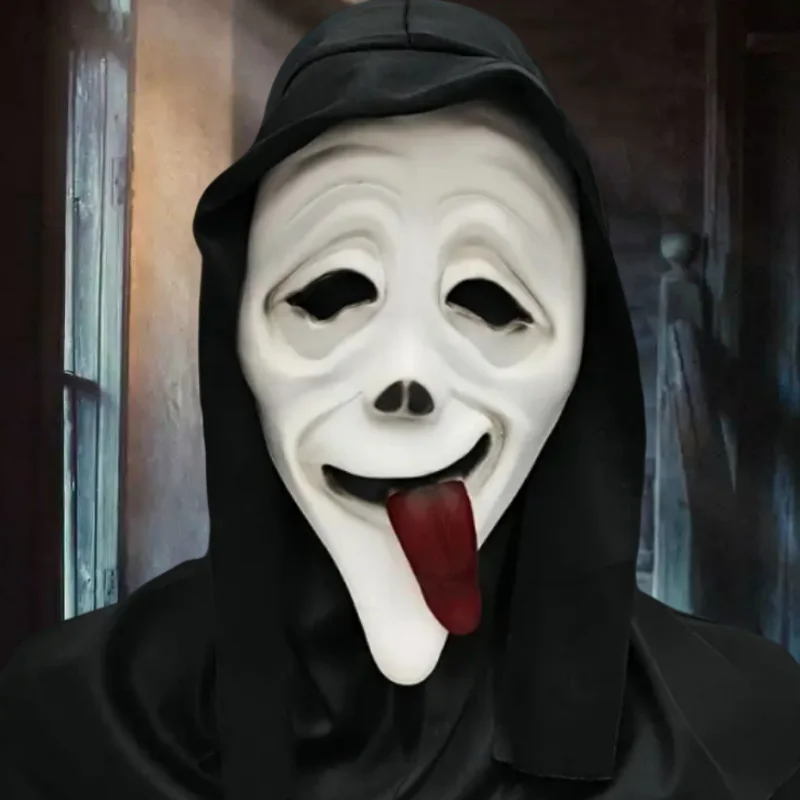 

Halloween Mask Natural latex Red Tongue Scream Mask Death God Horror Full Head mask Halloween party costume Cosplay prop