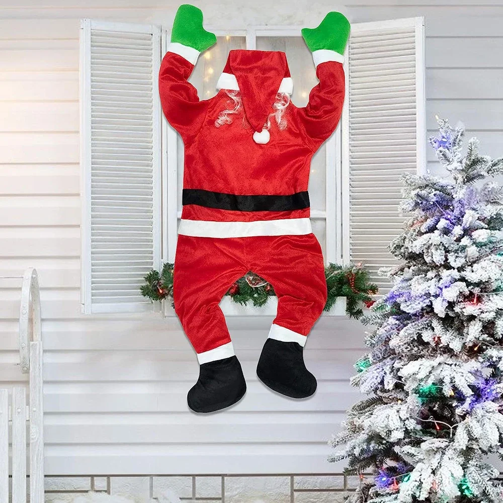 1.7M Christmas Decoration Hanging, Santa Claus Plush Suit Climbing Window Balcony Roof Chimney Hanging Santa Holiday Decoration