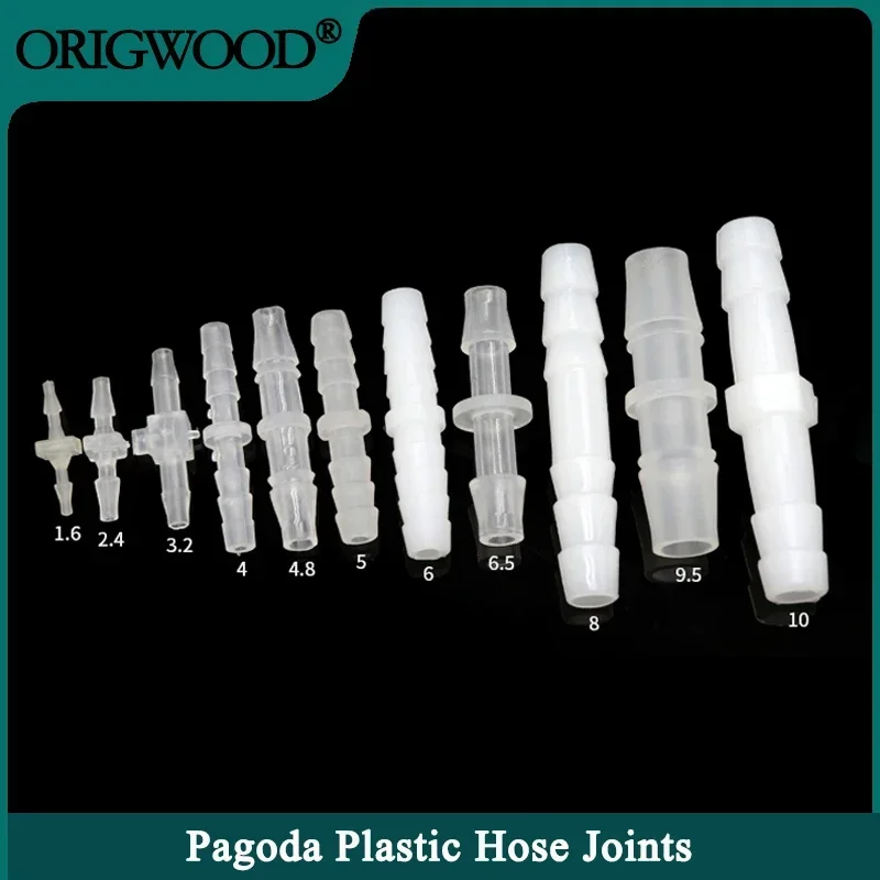 

10/20/50pcs Pagoda Plastic Hose Joint 1.6 2.4 3.2 4 4.8 5.6 6.4 8 9.5 10 mm Straight Type Pipe Hose Connector Accessories