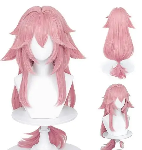 Alacos Pink Yae Miko Wig for Women Girls, Anime Long Spicky Yae Miko Cosplay Wigs for GI Roles, Heat Resistant Pink Long Hair Wi