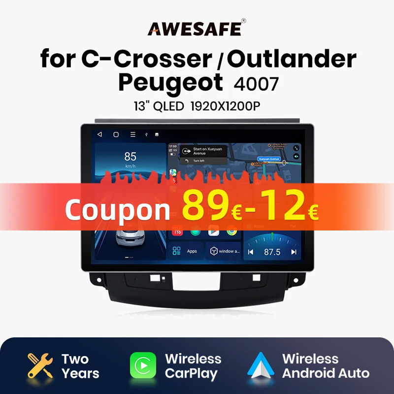 AWESAFE X7 MAX 13.1“ 2K Wireless CarPlay Android Auto Car Radio for Mitsubishi Outlander 2005 2006-2011 Multimedia autoradi