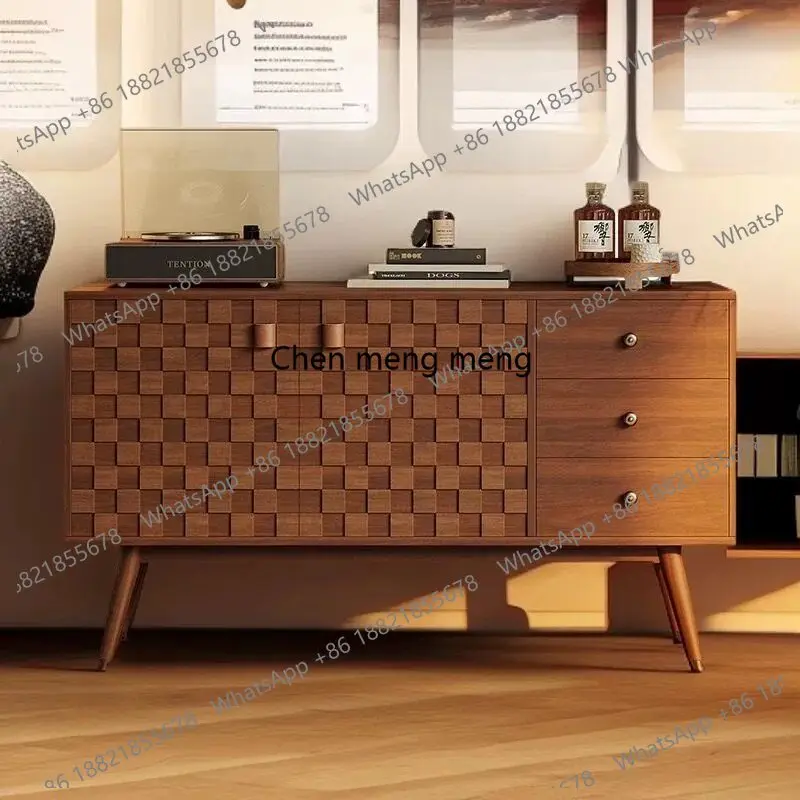 

Solid wood porch cabinet against the wall Storage designer living room Nordic dining side cabinet Medieval solid wood style