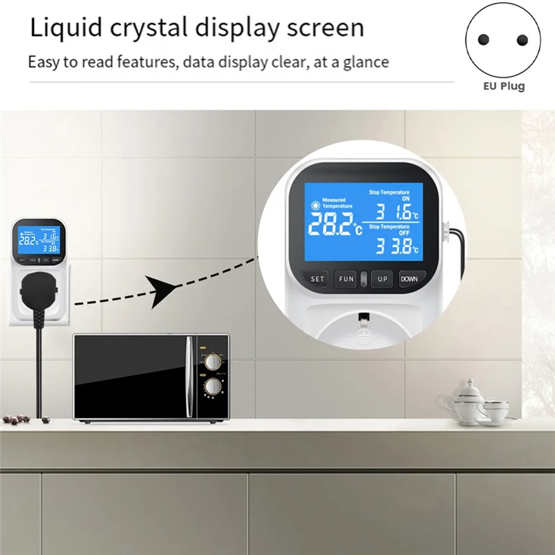 

A36T-цифровой регулятор температуры, розетка, термостат с датчиком, нагрев, охлаждение, переключатель, подсветка, вилка европейского стандарта