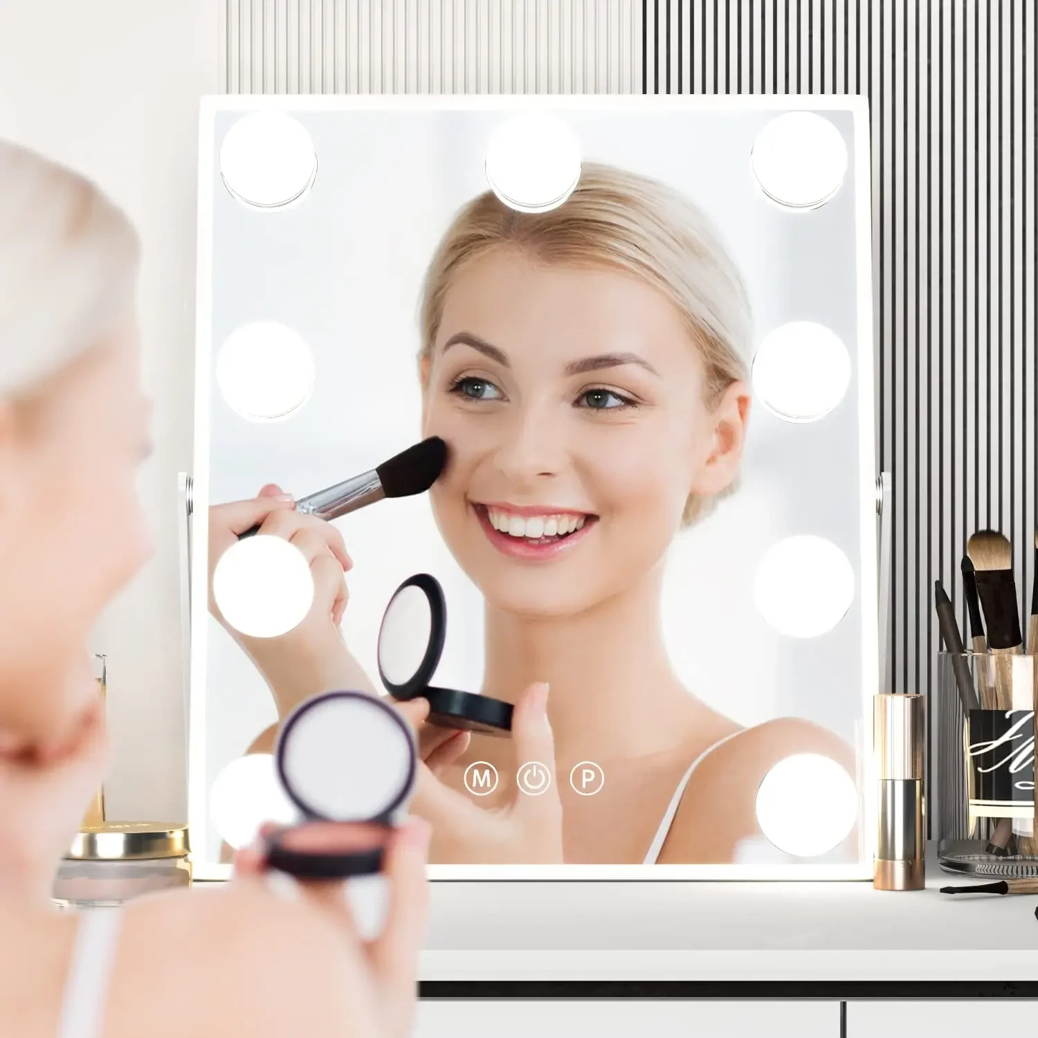 9 LED Bulbs  Vanity Mirror with Lights,  Makeup Mirror, Small Vanity Lighted Mirror with 3 Color Lighting Modes, Smart Touch Con