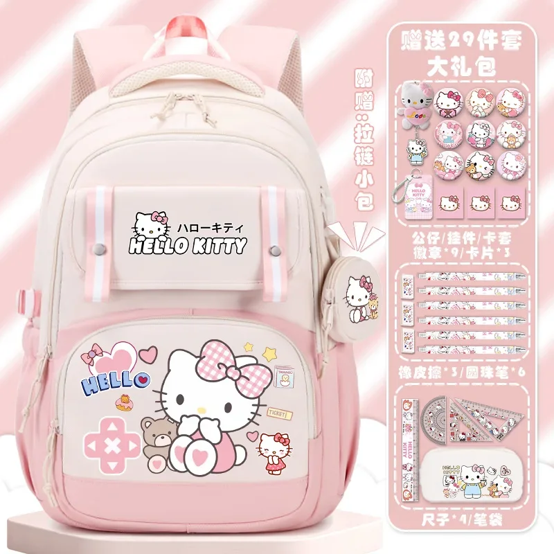 Sanrio tas sekolah imut, tas ransel siswa, tas pengurang beban portabel kapasitas besar, tas sekolah kartun imut, Hello Kitty, baru