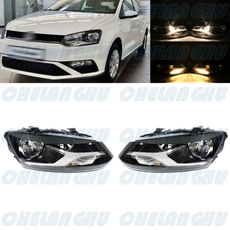 

HeadLight For VW Polo 2012 2013 2014 2015 1 Pair Front Halogen HeadLamp Turn Lights DRL car accessories