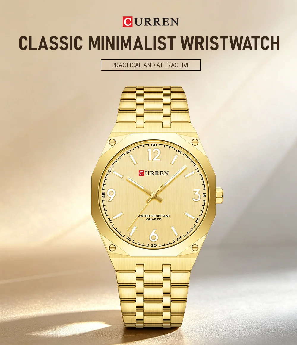 CURREN Herren Luxus-Armbanduhr mit achteckigem Gehäuse, leuchtend, Business-Quarzuhr mit Edelstahlarmband, Reloj Masculino – Detail 2
