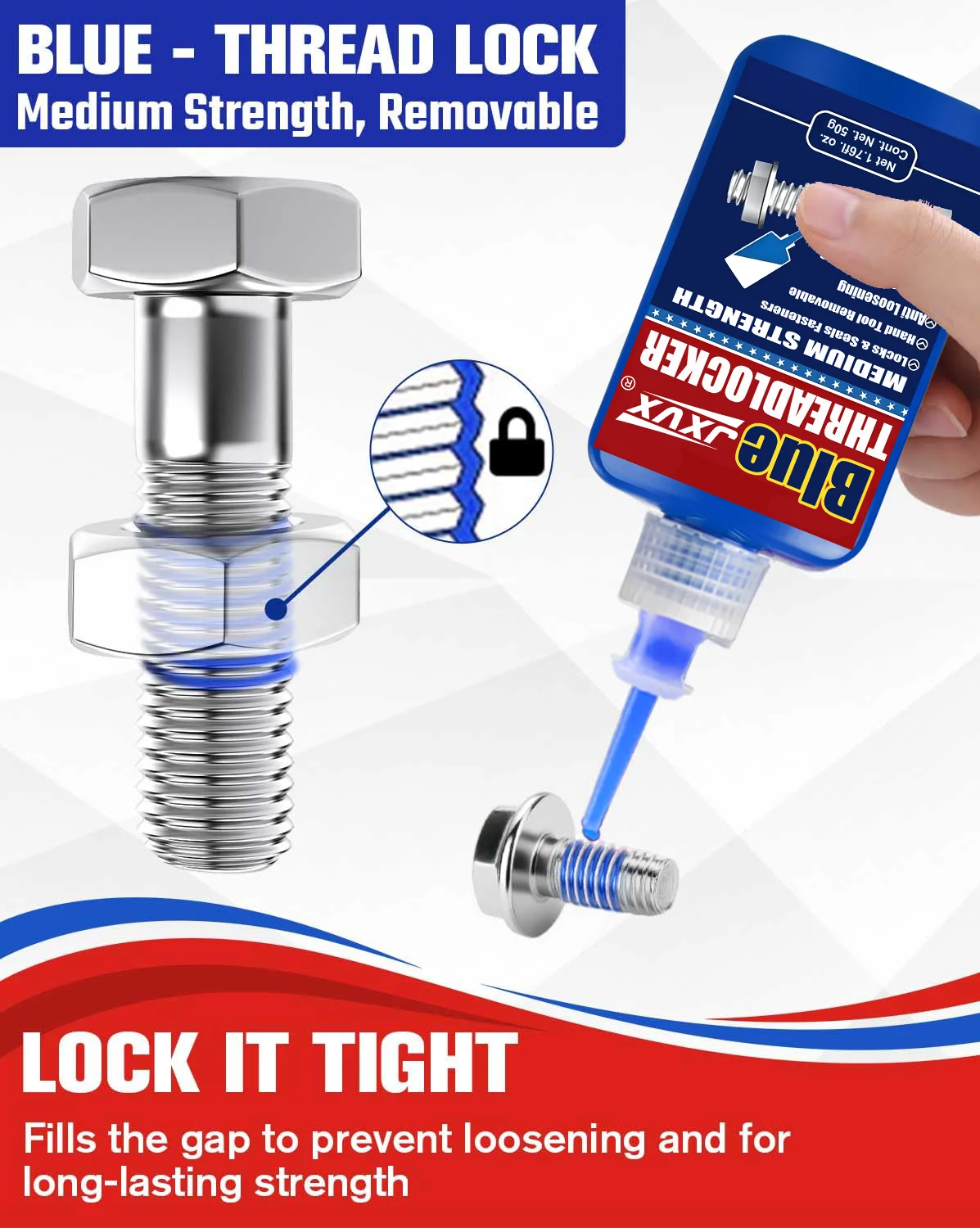 Blue Medium Strength Threadlocker Quick-Drying Screw Locking Agent 50ml Threadlocker 243 Thread Locking Liquid Strong Anti-Slip Thread Fixing Adhesive