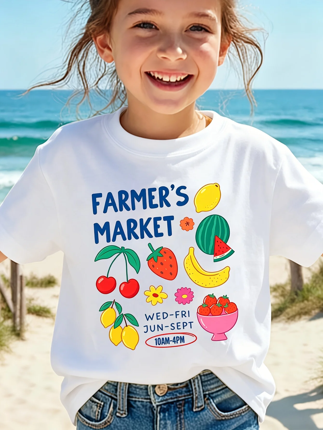 Kids Farmers Market Summer Fruit Graphic Tee Boys Girls Family Matching Short Sleeve Fresh Fruits Casual Daily Party T Shirt