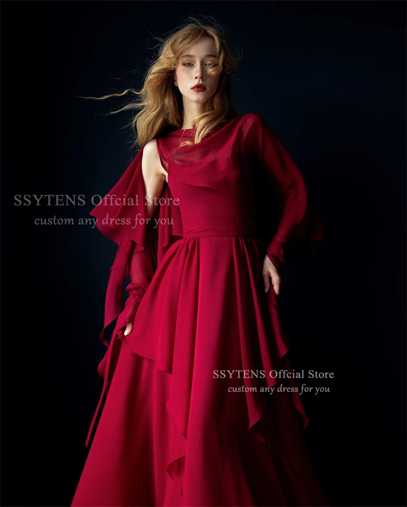 SSYTENS Red Chiffon Arabia Evening Dresses Square Collar Strap Party Dress A line Long Modern Formal Event Dress Customized 2026 image 2