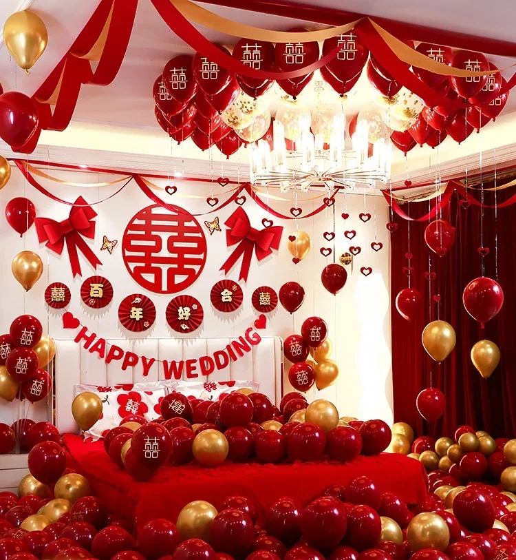 Chinese Style Red Wedding Double Happiness Sticker Living Room Background Wall Decor Wedding Supplies Set Window Decals Stickers