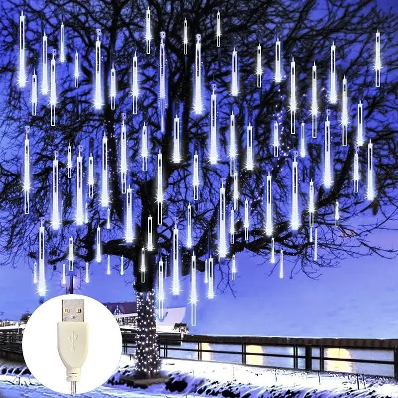 

USB Meteor Shower String Lights 8 Tubes Outdoor String Lights House Eave Garden Street Raindrop Lights Decor Christmas Wedding