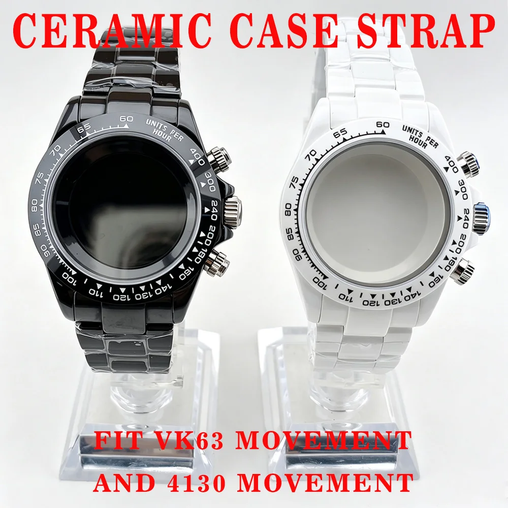 39mm VK63 Case Solid Ceramic sapphire glass waterproof Case Fit 29.5mm Dial Fit VK63 Quartz Movement 4130 Automatic movement