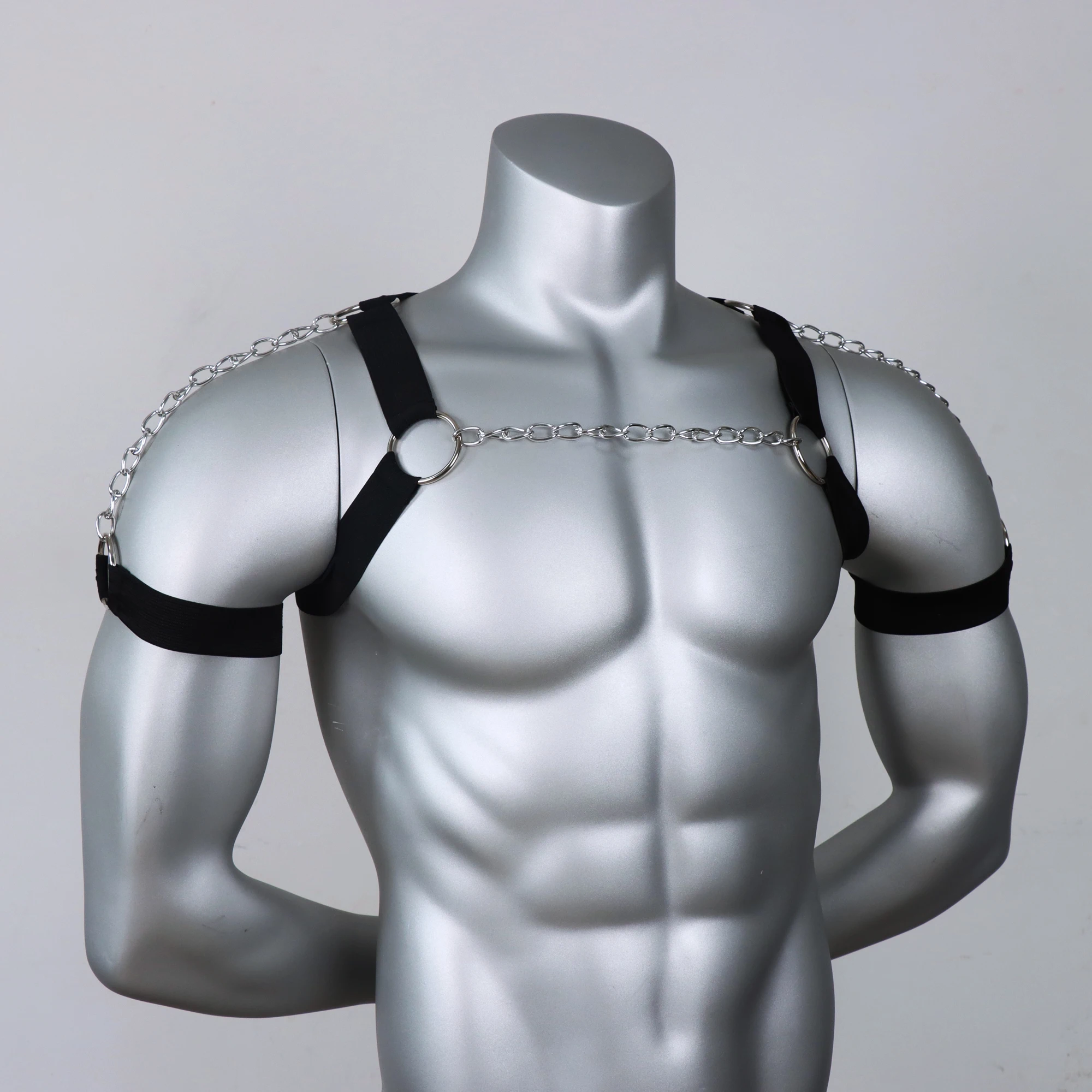 Arnés de cadena para hombre, cadena de Bondage para el pecho para adulto, cinturón de lencería Gay elástico negro, ropa Sexual, ropa erótica para