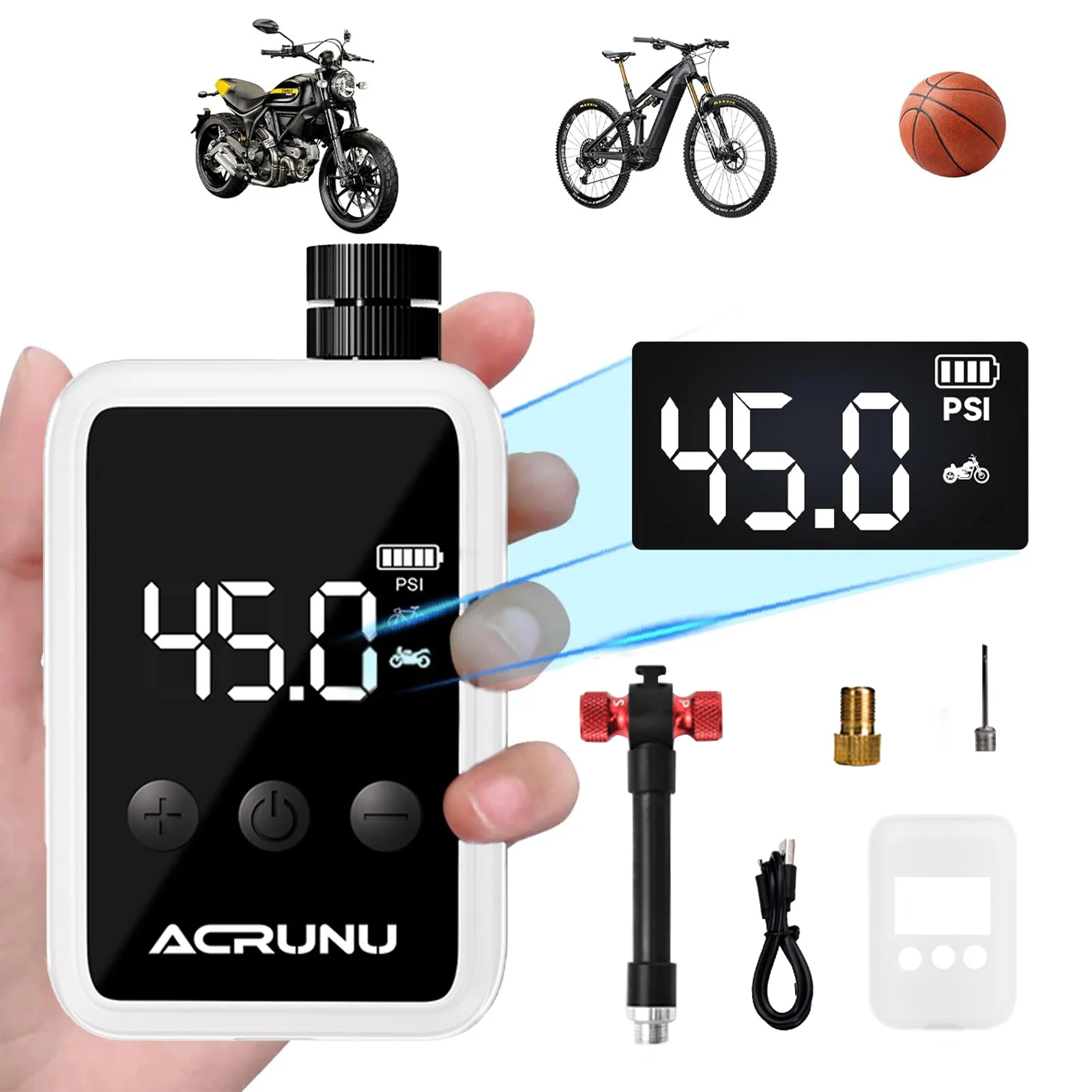 

Мини-велосипедный насос на 120 фунтов на квадратный дюйм, электрический воздушный насос, быстрый перезаряжаемый компрессор, накачка шин для велосипеда, цифровой манометр, дисплей