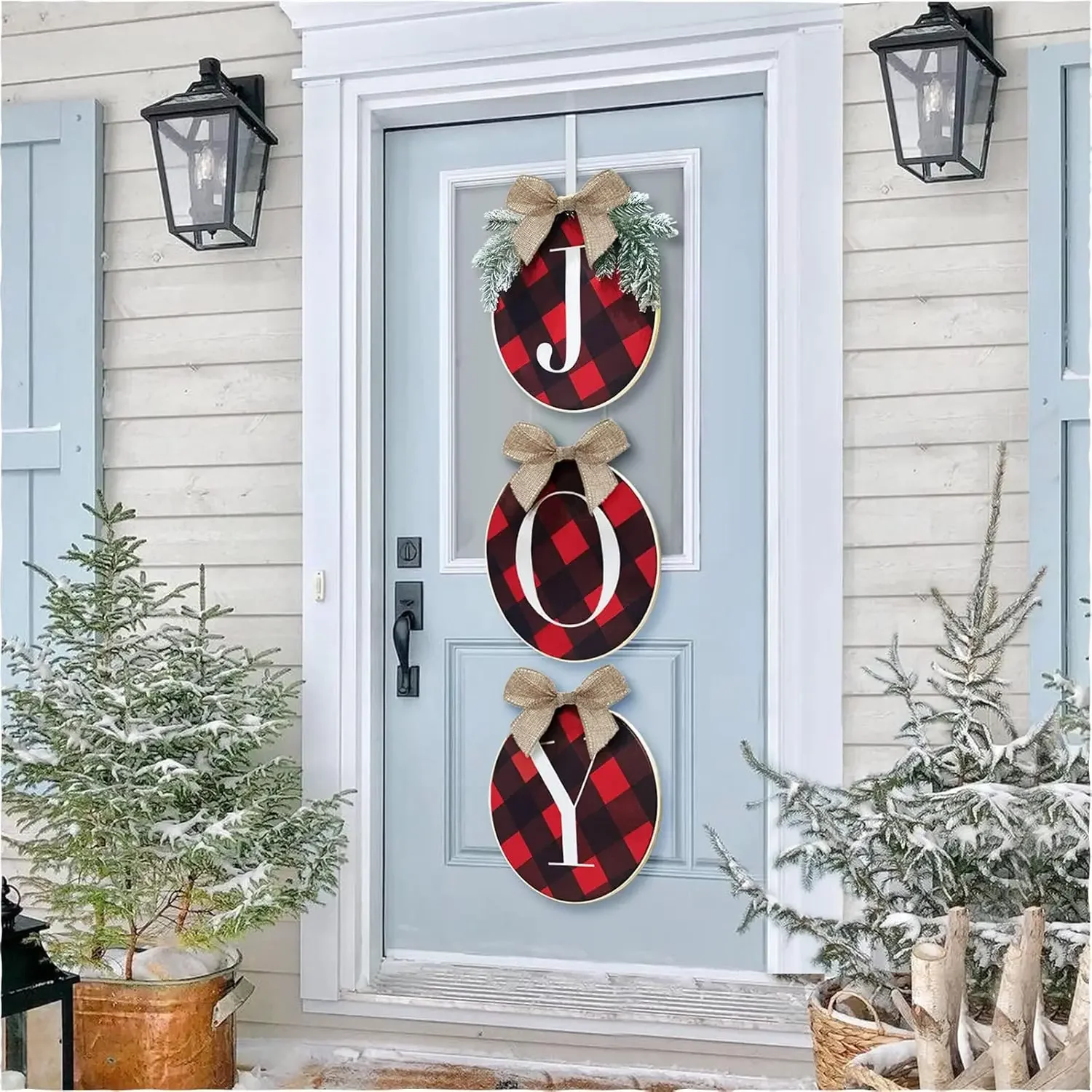 

Christmas Decoration Buffalo Check Plaid Wreath for Front Door Rustic Burlap Wooden Holiday Decor for Home Window Wall Farmhouse