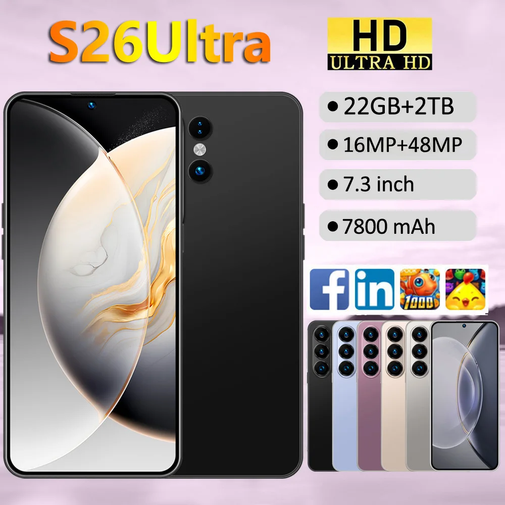 2026 Nieuwe S26 Ultra Smartphone 5G 7.3HD Dual SIM-kaart 22GB+2TB Mobiele Telefoon Android Mobiele Telefoons Ontgrendeld Wereldwijde Versie