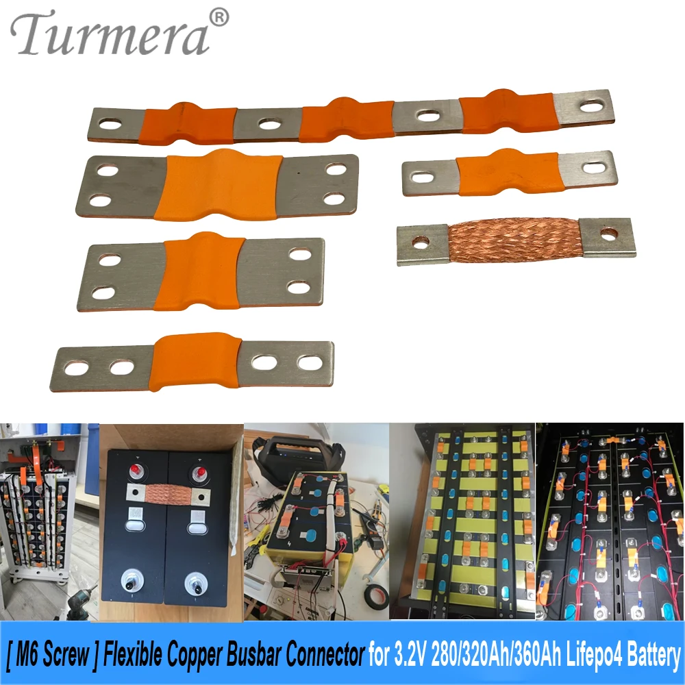 Turmera 12V 24V 48V Flexible Copper Busbar Connector Hole to Hole 74mm 56mm 2mm 4mm 300A for 280Ah 320A 360Ah Lifepo4 Battery