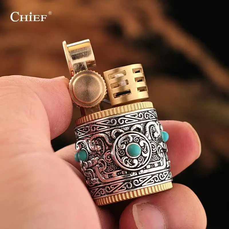 CHIEF New Mini Brass Armor Gasioline Lighter, Compact and Portable Lighter, Men's Gift, Smoking Accessories