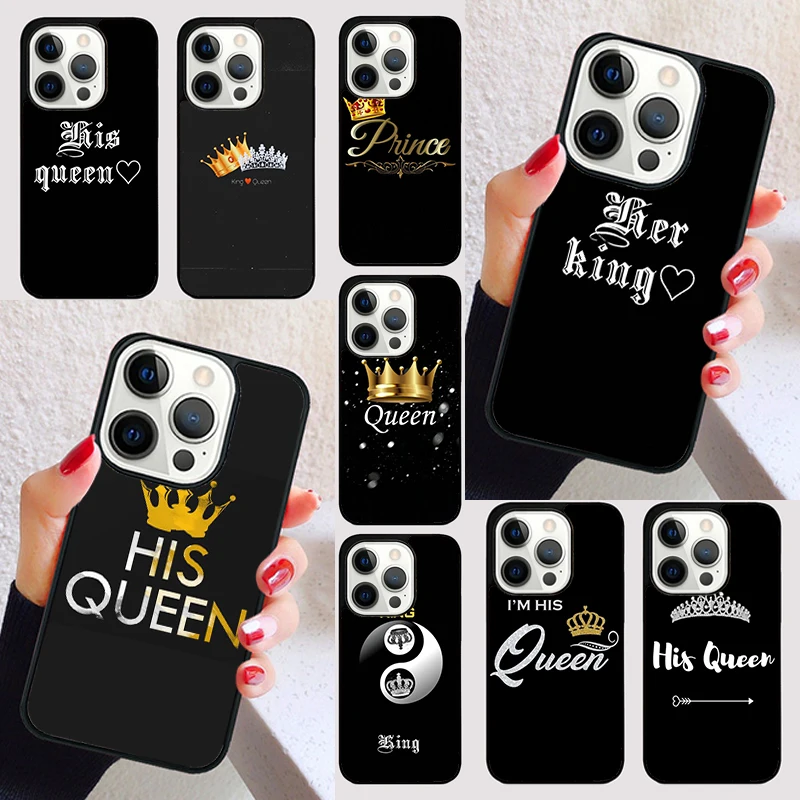 Funny King Queen Crown Couple cover For iPhone 15 16 13 12 11 14 Pro Max Mini Max SE 2020 7 8 15 16 Plus Phone Case