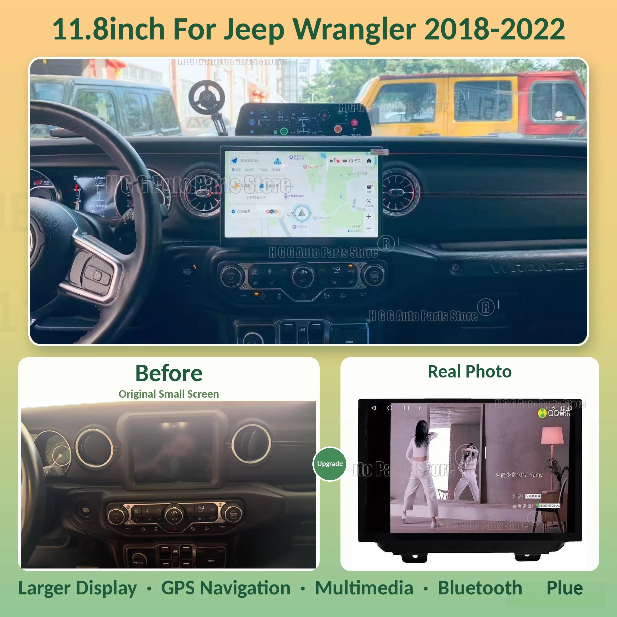 jo 11.5“ Screen Car Radio For Jeep Wrangler 2018-2023 Android Auto GPS Navigation Multimedia Video Stereo Receiver DSP Head Unit