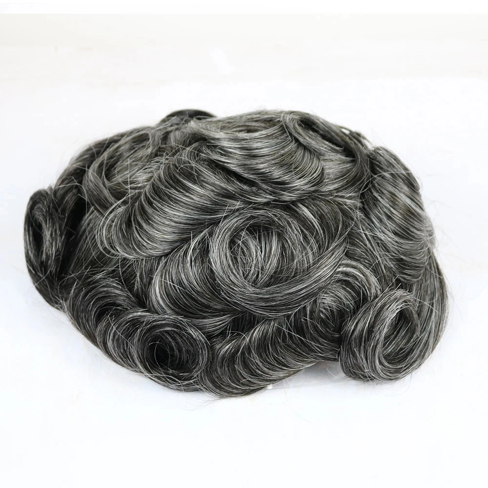 Línea de cabello natural # 1B50 # 1B80 gris marrón negro viejo postizos Afro negro hombre prótesis capilar peluquín de cabello humano para hombres