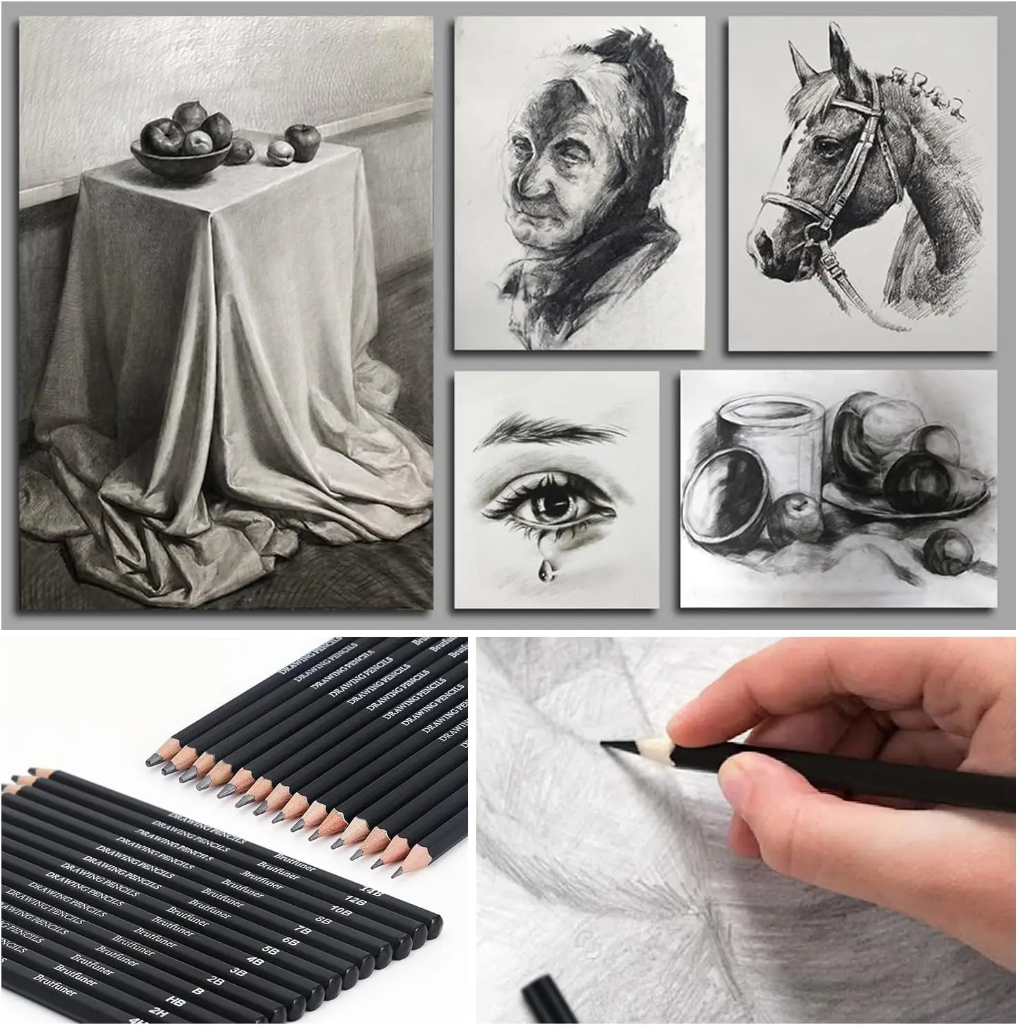 29Pcs Drawing Kit Sketching Pencils Set,Portable Pen Curtain-Charcoal Pencils, Sketch Pencils, Charcoal Stick,Sharpener,Eraser image 2