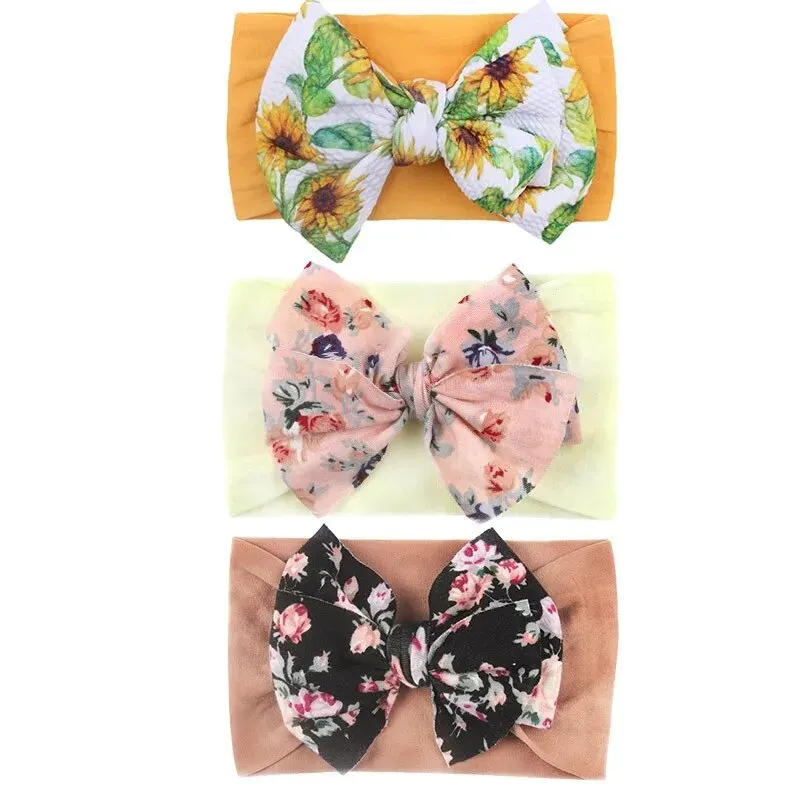 3Pcs Baby Headbands Cute Flower Print Elastic Girls Hair Bands Infant Toddler Turban Baby Hair Accessories