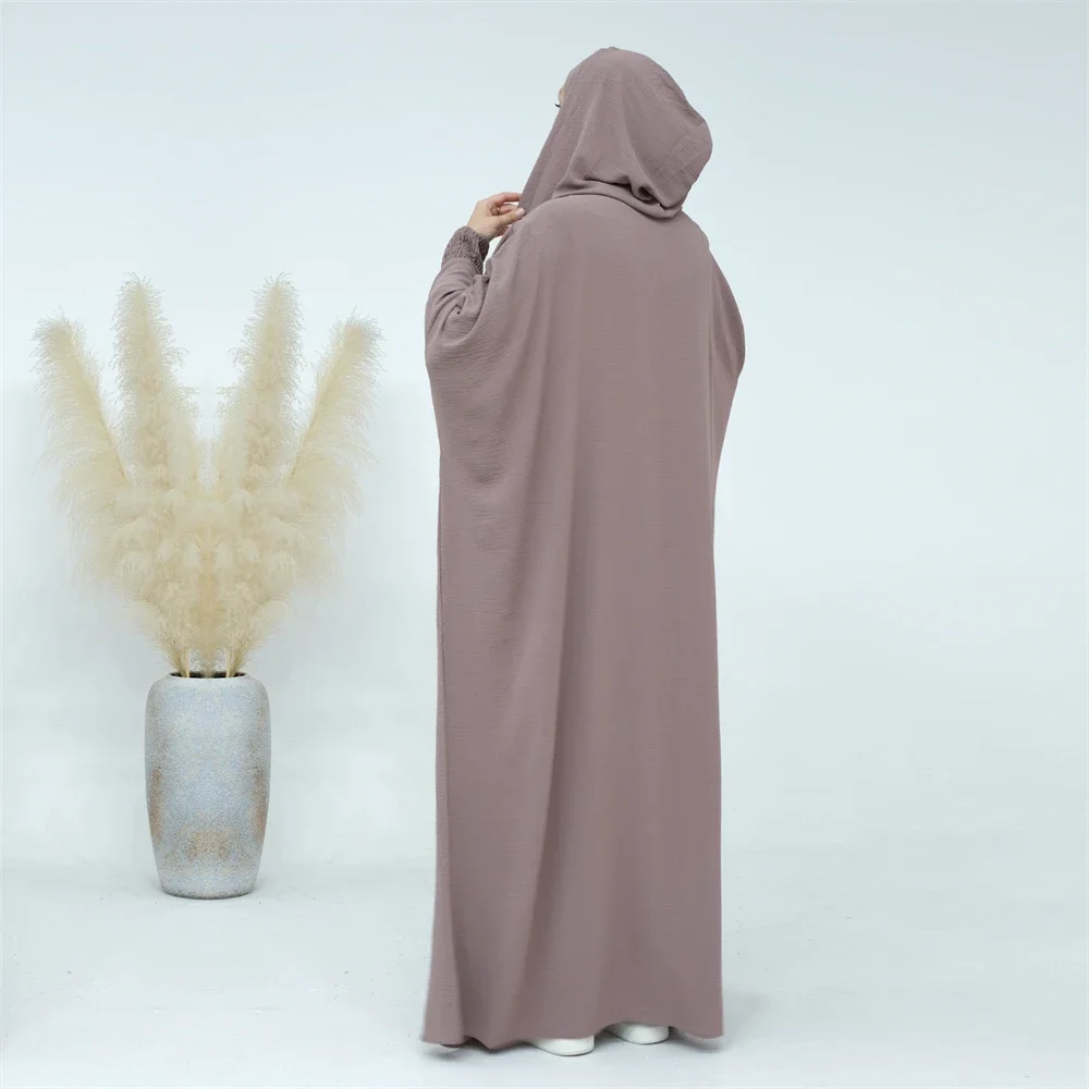 Dubai Arabia Donna Abaya Musulmano Ramadan Abiti da preghiera Abbigliamento con cappuccio Solido Casual Manica a pipistrello Arabo Robe Eid Djellaba