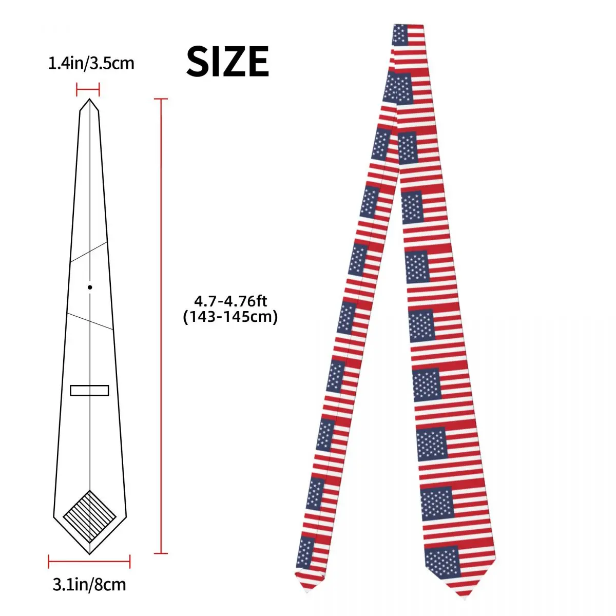 Dasi klasik pria, dasi bendera Usa kerah sempit ramping kasual Aksesori Hadiah