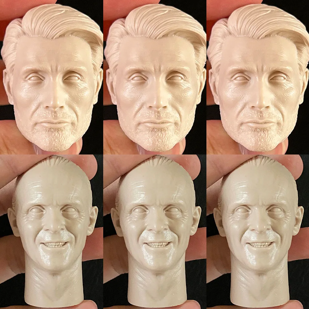 Unpainted 1/6 Hannibal Lecter Head Carved Classic Thriller Crime Comic Dual Personality Psychiatrist For 12