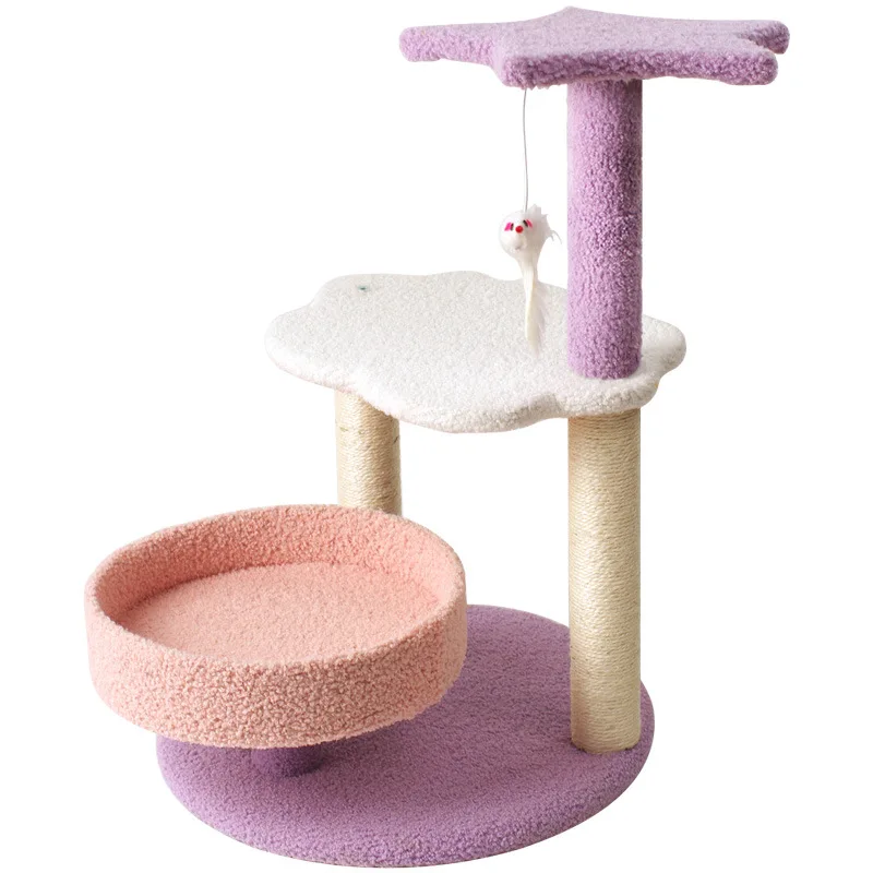 

Sustainable Wood Cat Climbing Tree With scratching post and toy Plush Cat climbing frame