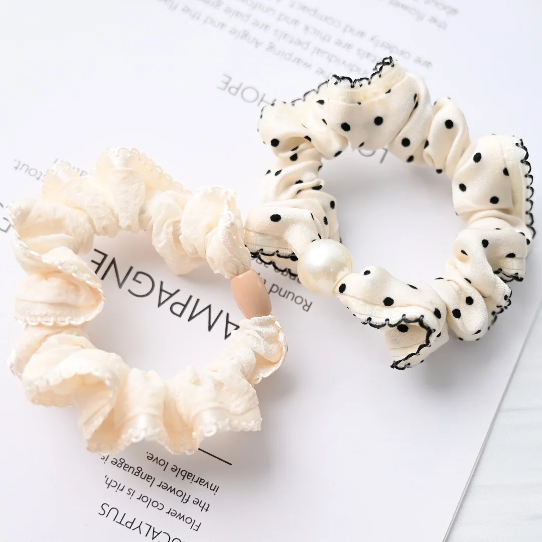 

Set of 2 Hairties for Girls and Women White Hair Tie Dot Floral Headwear Hair Accessories
