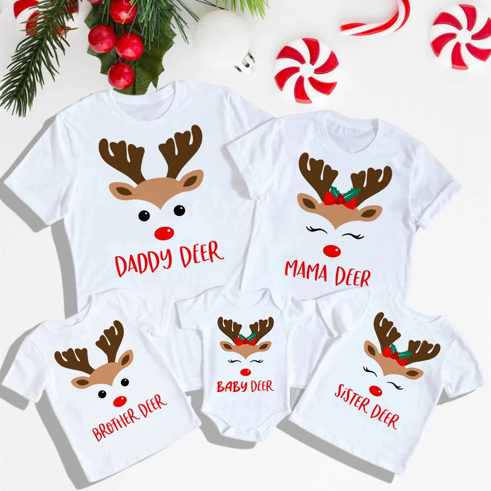 

Deer Print Family Matching Clothes Christmas Party Father Mother Kids T-shirt Winter Holiday Look Outfits Tops Xmas T Shirts Tee