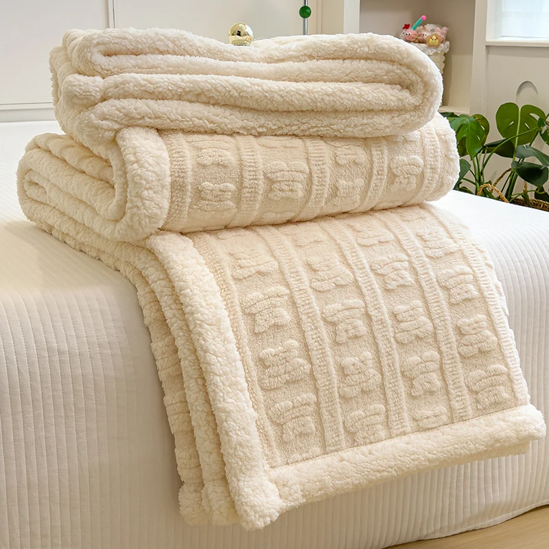 Thicken Sherpa Fleece Blanket Autumn Winter Warm Bed Blankets Double Layer Cozy Soft Fluffy Sofa Blankets Breathable Bed Cover